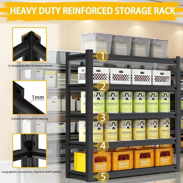 Alt view image 5 of 7 - 3020LBS Standing Shelf Units 72" H x 48W x 20" D,Heavy Duty Garage Shelving Units and Storage, 5-Tier Metal Shelves, Storage Rack for Garage Organization, Basement, Workshop, 1Pack