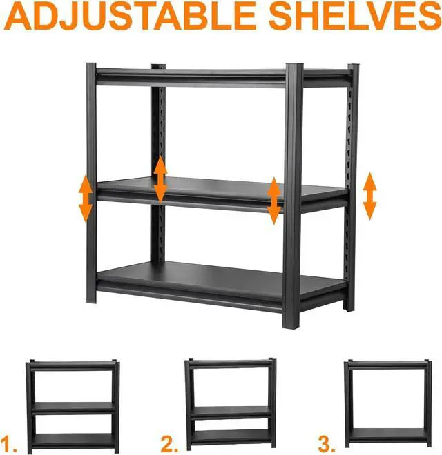 Alt view image 2 of 7 - Black 3-Tier Heavy Duty Steel Shelving Unit, 1000 LBS Capacity Garage Shelving, Adjustable Storage Rack, 31.5" L x15.75 W x31.5 H, Industrial Shelves for Garage, Workshop, Home Organization