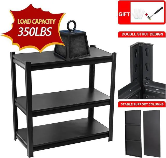 Alt view image 5 of 7 - Black 3-Tier Heavy Duty Steel Shelving Unit, 1000 LBS Capacity Garage Shelving, Adjustable Storage Rack, 31.5" L x15.75 W x31.5 H, Industrial Shelves for Garage, Workshop, Home Organization
