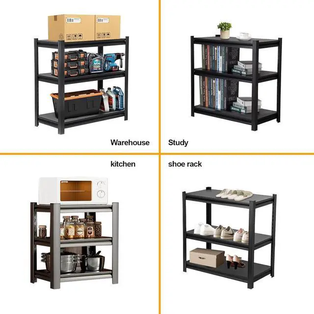 Alt view image 7 of 7 - Black 3-Tier Heavy Duty Steel Shelving Unit, 1000 LBS Capacity Garage Shelving, Adjustable Storage Rack, 31.5" L x15.75 W x31.5 H, Industrial Shelves for Garage, Workshop, Home Organization
