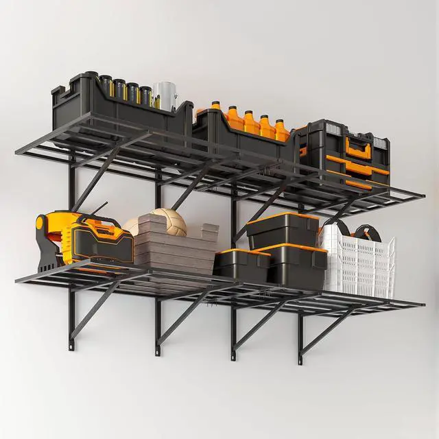 Main image of Solid 2x6 ft Garage Storage, 2 Pack 1600 lbs Total Weight Capacity, Heavy Duty Wall Mounted Shelving for Home, Kitchen & Pantry, Black