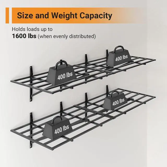 Alt view image 2 of 7 - Solid 2x6 ft Garage Storage, 2 Pack 1600 lbs Total Weight Capacity, Heavy Duty Wall Mounted Shelving for Home, Kitchen & Pantry, Black