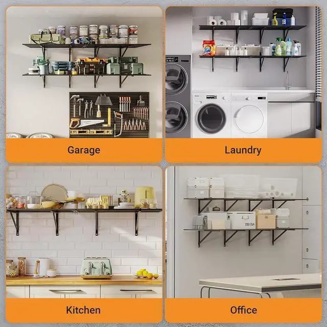 Alt view image 5 of 7 - Solid 2x6 ft Garage Storage, 2 Pack 1600 lbs Total Weight Capacity, Heavy Duty Wall Mounted Shelving for Home, Kitchen & Pantry, Black