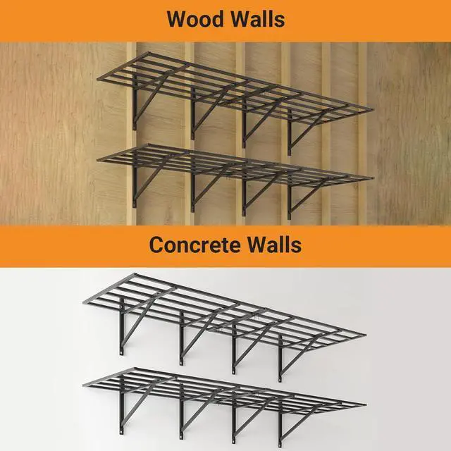 Alt view image 7 of 7 - Solid 2x6 ft Garage Storage, 2 Pack 1600 lbs Total Weight Capacity, Heavy Duty Wall Mounted Shelving for Home, Kitchen & Pantry, Black