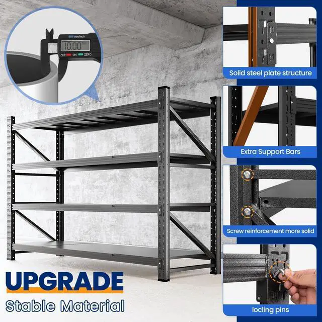 Alt view image 3 of 7 - 71.3" W Storage Shelves,5000LBS Metal Garage Storage Shelving,Heavy Duty Adjustable Unit Storage Shelves for Warehouse,Basement,71.3" W x 24" D x 70" H,Black