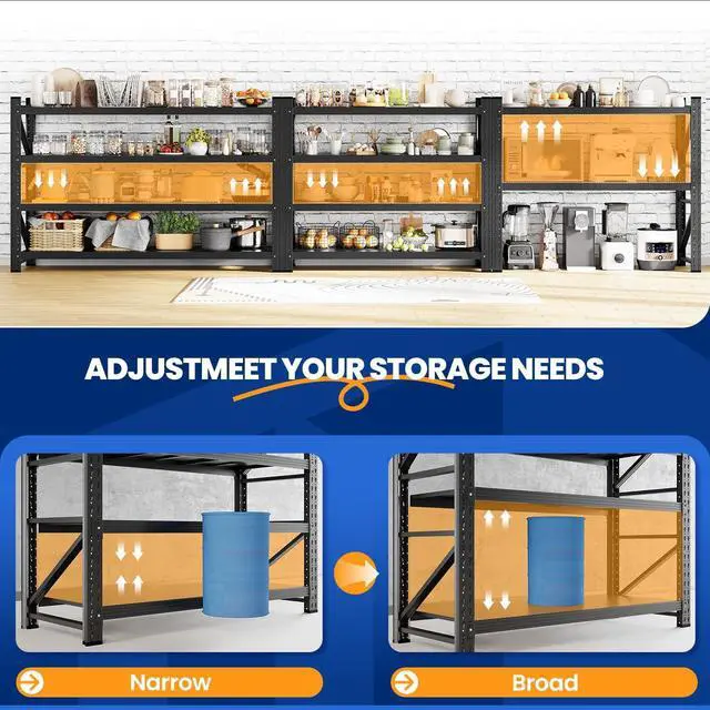 Alt view image 5 of 7 - 71.3" W Storage Shelves,5000LBS Metal Garage Storage Shelving,Heavy Duty Adjustable Unit Storage Shelves for Warehouse,Basement,71.3" W x 24" D x 70" H,Black