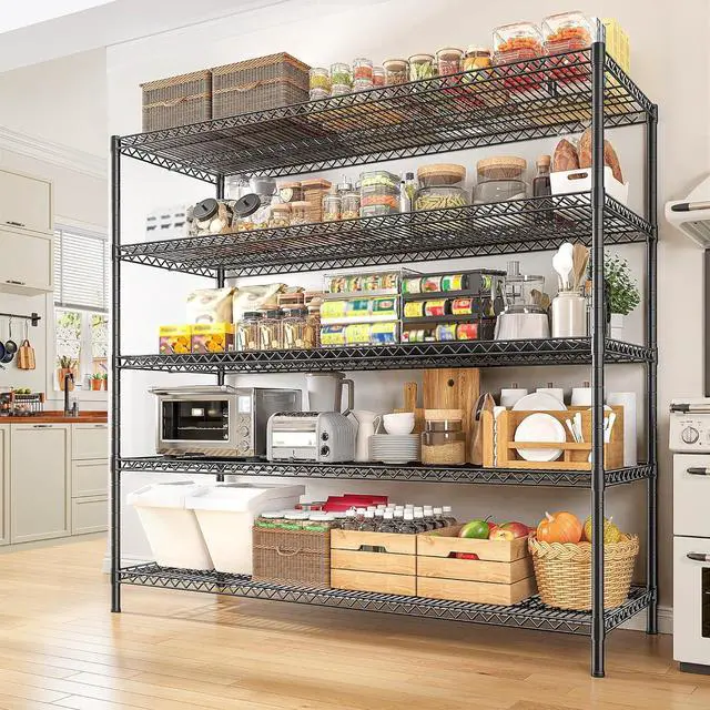 Alt view image 2 of 7 - 55.5" W Storage Shelves 3200LBS Metal Shelving 5 Tier Wire Shelving Unit Garage Shelving Heavy Duty Metal Shelves for Storage Rack Commercial Adjustable Pantry Shelf, 55.5" W X 18''D X 71" H