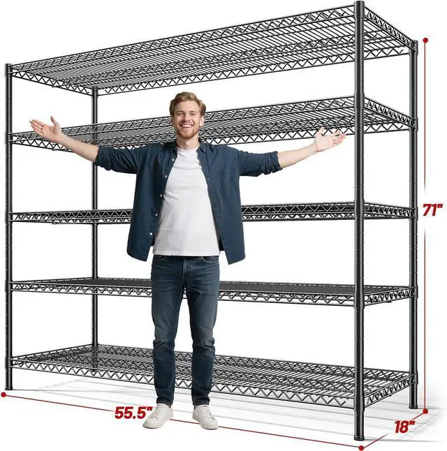 Alt view image 3 of 7 - 55.5" W Storage Shelves 3200LBS Metal Shelving 5 Tier Wire Shelving Unit Garage Shelving Heavy Duty Metal Shelves for Storage Rack Commercial Adjustable Pantry Shelf, 55.5" W X 18''D X 71" H