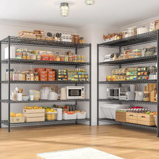 Alt view image 4 of 7 - 55.5" W Storage Shelves 3200LBS Metal Shelving 5 Tier Wire Shelving Unit Garage Shelving Heavy Duty Metal Shelves for Storage Rack Commercial Adjustable Pantry Shelf, 55.5" W X 18''D X 71" H