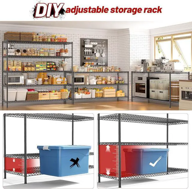 Alt view image 7 of 7 - 55.5" W Storage Shelves 3200LBS Metal Shelving 5 Tier Wire Shelving Unit Garage Shelving Heavy Duty Metal Shelves for Storage Rack Commercial Adjustable Pantry Shelf, 55.5" W X 18''D X 71" H