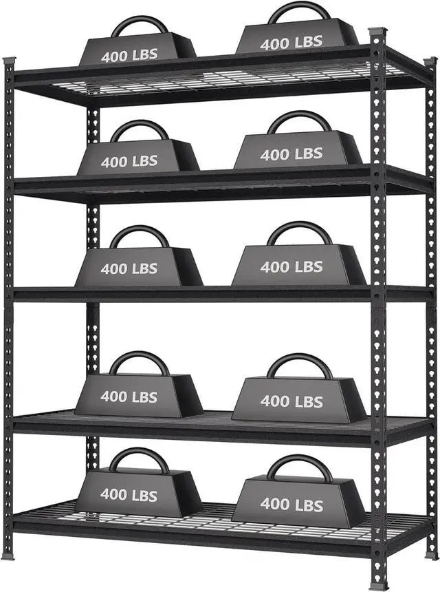 Main image of 5-Tier Metal Storage Shelving Unit, 48W x 24D x 72H, Adjustable Storage Rack Heavy Duty Shelf, 4000 lbs Load Capacity (Total), for Garage, Kitchen, Bathroom, Warehouse, Black/Sliver