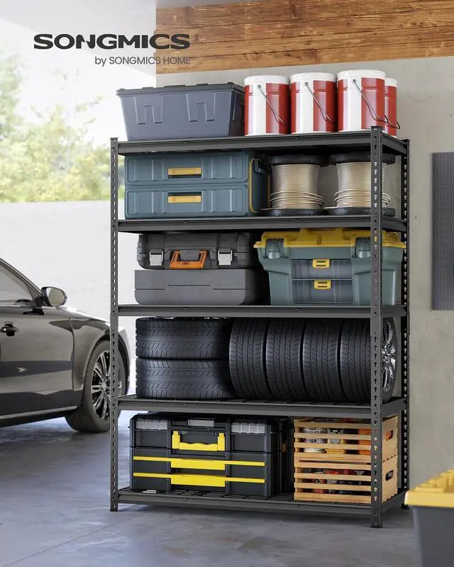 Alt view image 2 of 6 - 5-Tier Storage Shelves, Heavy-Duty Garage Shelving, Adjustable Shelving Unit, Steel Shelf, Boltless Assembly, for Garage, Shed, 2,200 lb Load, 24 x 48 x 72 Inches, Ink Black UGLR454B01
