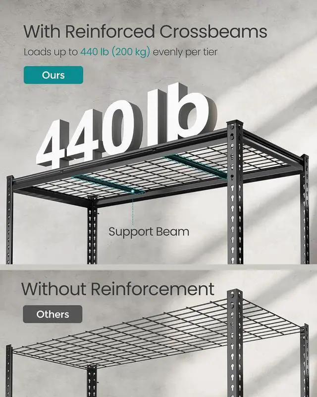 Alt view image 4 of 6 - 5-Tier Storage Shelves, Heavy-Duty Garage Shelving, Adjustable Shelving Unit, Steel Shelf, Boltless Assembly, for Garage, Shed, 2,200 lb Load, 24 x 48 x 72 Inches, Ink Black UGLR454B01