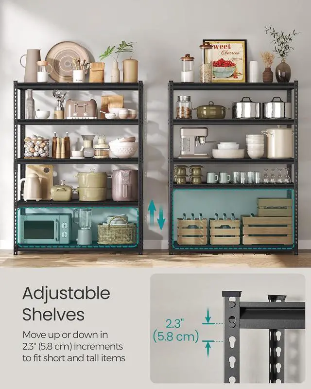Alt view image 6 of 6 - 5-Tier Storage Shelves, Heavy-Duty Garage Shelving, Adjustable Shelving Unit, Steel Shelf, Boltless Assembly, for Garage, Shed, 2,200 lb Load, 24 x 48 x 72 Inches, Ink Black UGLR454B01
