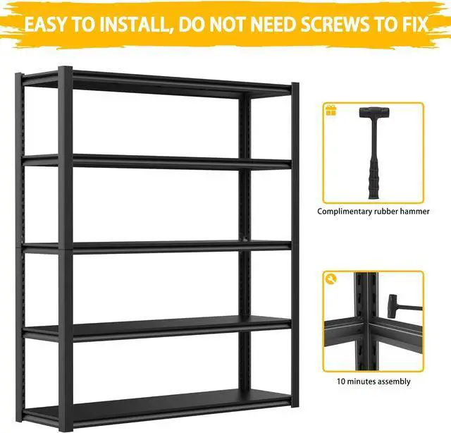 Alt view image 4 of 7 - 3020LBS Standing Shelf Units 72" H x 48W x 20" D,Heavy Duty Garage Shelving Units and Storage, 5-Tier Metal Shelves, Storage Rack for Garage Organization, Basement, Workshop, 1Pack