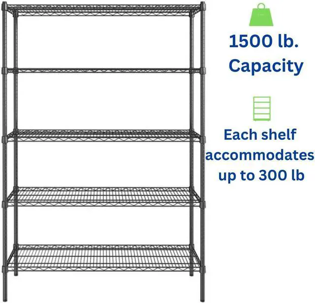 Alt view image 3 of 4 - Black 5-Tier Metal Adjustable Freestanding Garage Storage Wire Shelving Unit (36 in. W x 72 in. H x 14in. D)