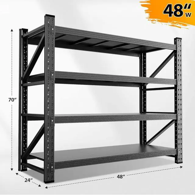 Alt view image 2 of 7 - 3000LBS Storage Shelves, 48" W Heavy Duty Garage Shelving Unit, Adjustable Industrial Shelving, 4 Tier Metal Shelving for Garage, Supermarket, Warehouse, 48" W x 24" D x 70" H
