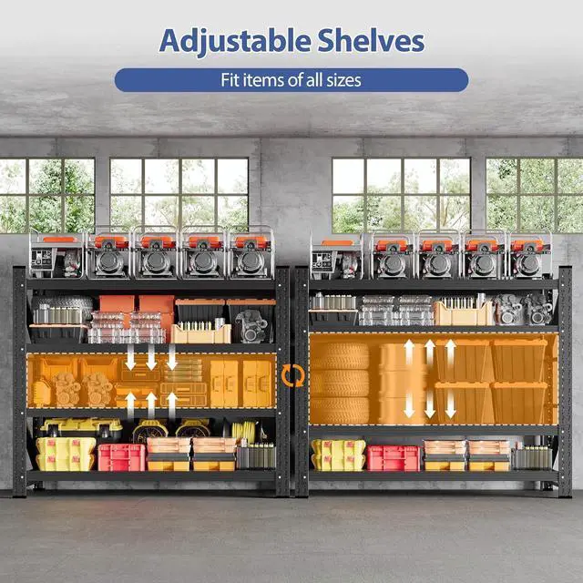 Alt view image 5 of 7 - 3000LBS Storage Shelves, 48" W Heavy Duty Garage Shelving Unit, Adjustable Industrial Shelving, 4 Tier Metal Shelving for Garage, Supermarket, Warehouse, 48" W x 24" D x 70" H