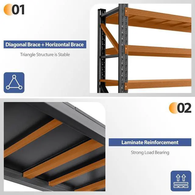 Alt view image 6 of 7 - 3000LBS Storage Shelves, 48" W Heavy Duty Garage Shelving Unit, Adjustable Industrial Shelving, 4 Tier Metal Shelving for Garage, Supermarket, Warehouse, 48" W x 24" D x 70" H