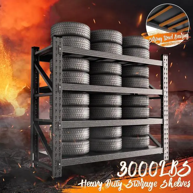 Alt view image 7 of 7 - 3000LBS Storage Shelves, 48" W Heavy Duty Garage Shelving Unit, Adjustable Industrial Shelving, 4 Tier Metal Shelving for Garage, Supermarket, Warehouse, 48" W x 24" D x 70" H