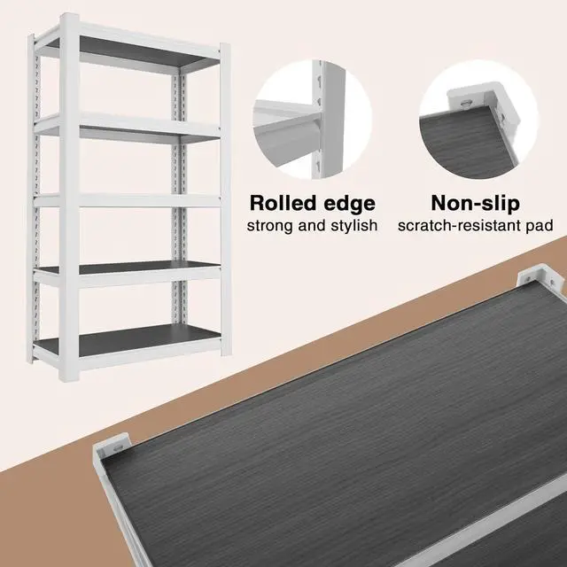Alt view image 4 of 7 - House 5-Tier Shelving Unit, 3000lbs Adjustable Storage Shelves, Boltless Book Shelf, Shelf Organizer for Kitchen, Living Room, Bathroom, Wood Grain Pattern, Waterproof Board, 24-1/10"W, White