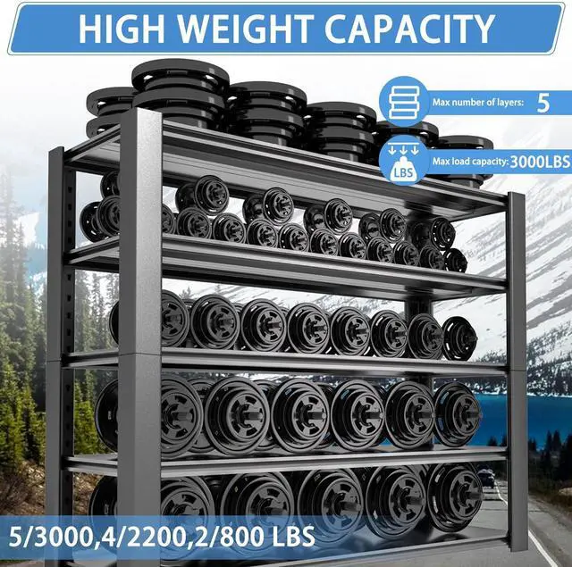Alt view image 5 of 7 - 5-Tier Garage Shelving Heavy Duty, 3000 LBS Capacity Metal Storage Rack 24" D x 60" W x 76" H, Adjustable Steel Shelves Unit for Garage, Warehouse, Basement, Pantry, Workshop.1 Pack