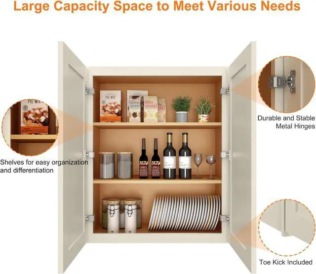 Alt view image 4 of 7 - Wood Wall-Mounted Cabinet,Bathroom Medicine Cabinet with Adjustable Shelves and 2 Soft-Close Doors,Laundry Storage Cabinet for Bathroom,Kitchen,Living Room 12"D*24"W*30"H,Shaker Antique White