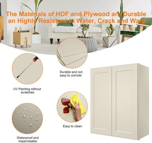 Alt view image 5 of 7 - Wood Wall-Mounted Cabinet,Bathroom Medicine Cabinet with Adjustable Shelves and 2 Soft-Close Doors,Laundry Storage Cabinet for Bathroom,Kitchen,Living Room 12"D*24"W*30"H,Shaker Antique White
