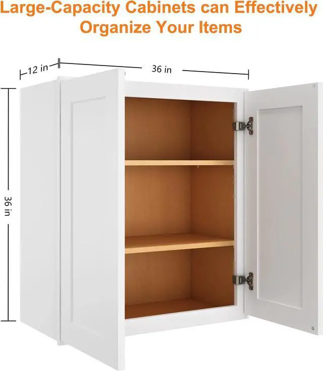 Alt view image 3 of 7 - Wood Wall-Mounted Cabinet,Bathroom Medicine Cabinet with Adjustable Shelves and 2 Soft-Close Doors,Laundry Storage Cabinet for Bathroom,Kitchen,Living Room 12" D*36" W*36" H,Shaker White