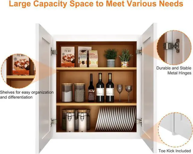 Alt view image 4 of 7 - Wood Wall-Mounted Cabinet,Bathroom Medicine Cabinet with Adjustable Shelves and 2 Soft-Close Doors,Laundry Storage Cabinet for Bathroom,Kitchen,Living Room 12" D*36" W*36" H,Shaker White