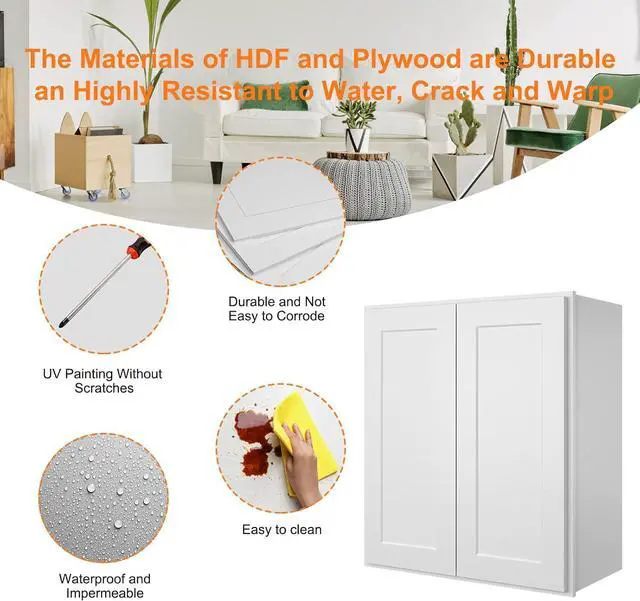 Alt view image 5 of 7 - Wood Wall-Mounted Cabinet,Bathroom Medicine Cabinet with Adjustable Shelves and 2 Soft-Close Doors,Laundry Storage Cabinet for Bathroom,Kitchen,Living Room 12" D*36" W*36" H,Shaker White