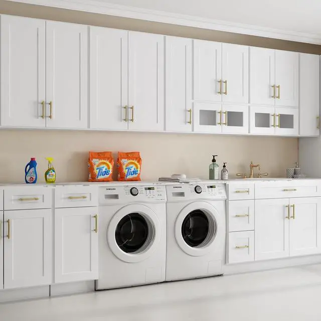 Alt view image 7 of 7 - Wood Wall-Mounted Cabinet,Bathroom Medicine Cabinet with Adjustable Shelves and 2 Soft-Close Doors,Laundry Storage Cabinet for Bathroom,Kitchen,Living Room 12" D*36" W*36" H,Shaker White