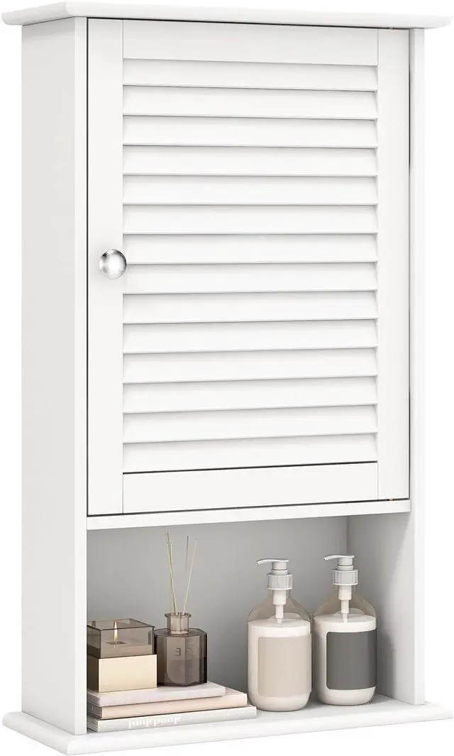 Main image of Bathroom Wall Mount Cabinet - Over The Toilet Storage Organizer with Single Door and Adjustable Shelf, Above Toilet Medicine Cabinet for Living Room, Kitchen, Hallway, Hanging Cabinet (White)