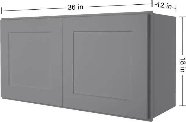 Alt view image 3 of 7 - Wood Wall-Mounted Cabinet,Bathroom Medicine Cabinet with 2 Soft-Close Doors,Laundry Storage Cabinet for Bathroom,Kitchen,Living Room 12" D*36" W*18" H,Shaker Grey