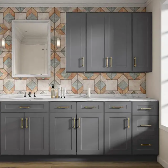 Alt view image 6 of 7 - Wood Wall-Mounted Cabinet,Bathroom Medicine Cabinet with 2 Soft-Close Doors,Laundry Storage Cabinet for Bathroom,Kitchen,Living Room 12" D*36" W*18" H,Shaker Grey