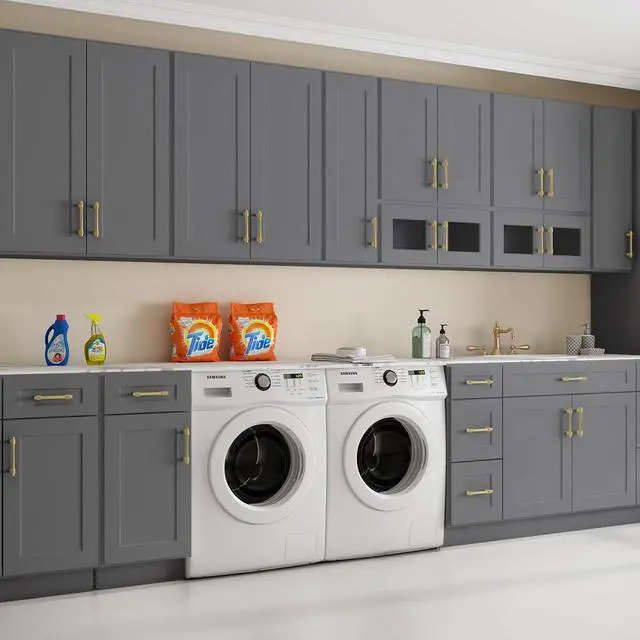Alt view image 7 of 7 - Wood Wall-Mounted Cabinet,Bathroom Medicine Cabinet with 2 Soft-Close Doors,Laundry Storage Cabinet for Bathroom,Kitchen,Living Room 12" D*36" W*18" H,Shaker Grey