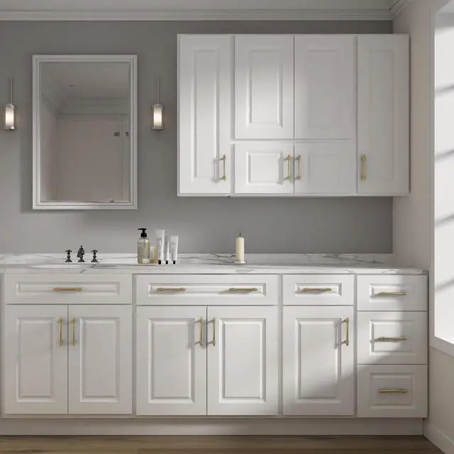 Alt view image 2 of 7 - Wood Wall-Mounted Cabinet,RTA Bathroom Medicine Cabinet with Adjustable Shelves and 2 Soft-Close Doors,Laundry Storage Cabinet for Bathroom,Kitchen,Living Room 12"D*30"W*30"H,Traditional White