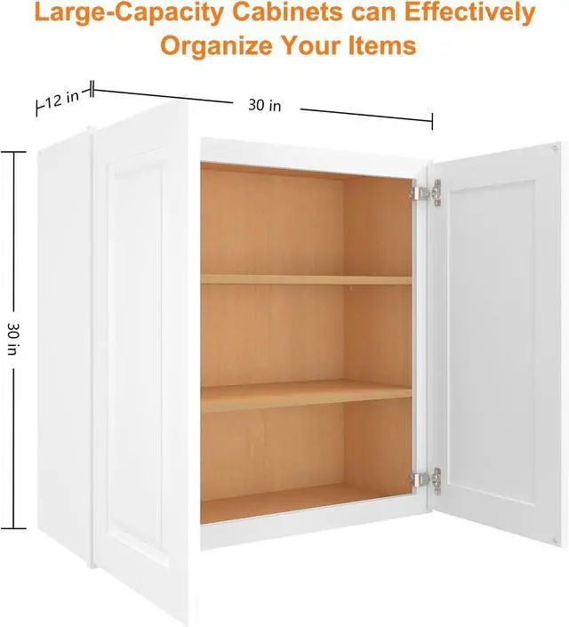 Alt view image 3 of 7 - Wood Wall-Mounted Cabinet,RTA Bathroom Medicine Cabinet with Adjustable Shelves and 2 Soft-Close Doors,Laundry Storage Cabinet for Bathroom,Kitchen,Living Room 12"D*30"W*30"H,Traditional White