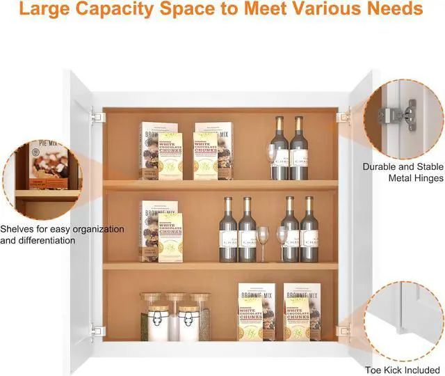 Alt view image 4 of 7 - Wood Wall-Mounted Cabinet,RTA Bathroom Medicine Cabinet with Adjustable Shelves and 2 Soft-Close Doors,Laundry Storage Cabinet for Bathroom,Kitchen,Living Room 12"D*30"W*30"H,Traditional White
