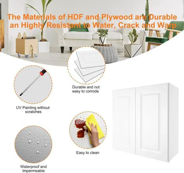 Alt view image 5 of 7 - Wood Wall-Mounted Cabinet,RTA Bathroom Medicine Cabinet with Adjustable Shelves and 2 Soft-Close Doors,Laundry Storage Cabinet for Bathroom,Kitchen,Living Room 12"D*30"W*30"H,Traditional White
