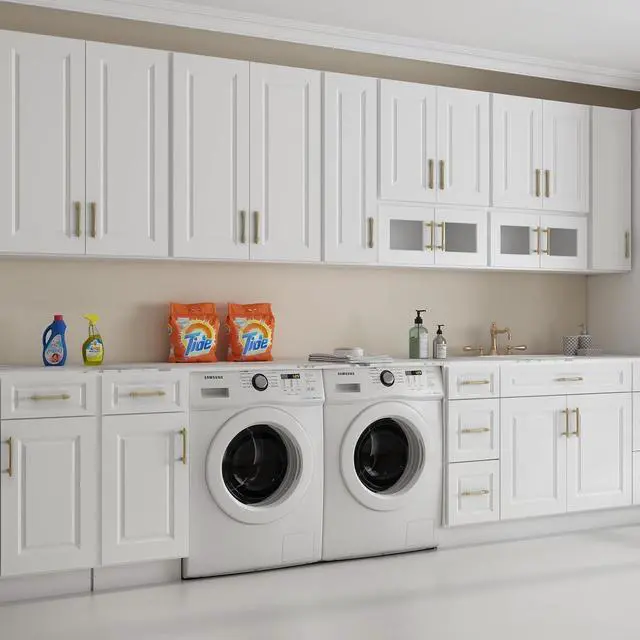 Alt view image 7 of 7 - Wood Wall-Mounted Cabinet,RTA Bathroom Medicine Cabinet with Adjustable Shelves and 2 Soft-Close Doors,Laundry Storage Cabinet for Bathroom,Kitchen,Living Room 12"D*30"W*30"H,Traditional White