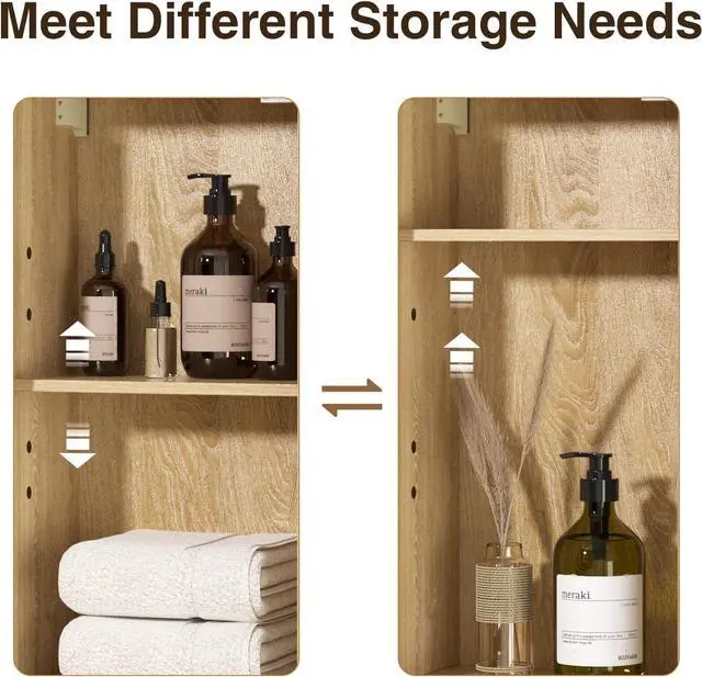 Alt view image 7 of 7 - Rattan Bathroom Wall Cabinet, Boho Medicine Wall Cabinet with Double Doors and Adjustable Shelves, Tall Kitchen Wall Mounted Storage Cabinet, Floating Space Saver Over Toilet, Natural