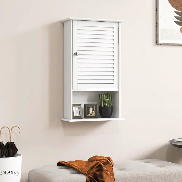 Alt view image 2 of 7 - Bathroom Wall Mount Cabinet - Over The Toilet Storage Organizer with Single Door and Adjustable Shelf, Above Toilet Medicine Cabinet for Living Room, Kitchen, Hallway, Hanging Cabinet (White)