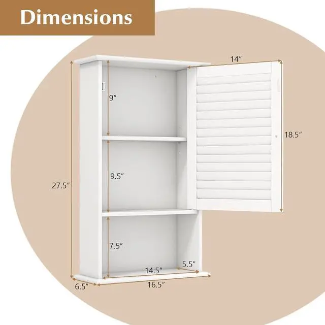 Alt view image 3 of 7 - Bathroom Wall Mount Cabinet - Over The Toilet Storage Organizer with Single Door and Adjustable Shelf, Above Toilet Medicine Cabinet for Living Room, Kitchen, Hallway, Hanging Cabinet (White)