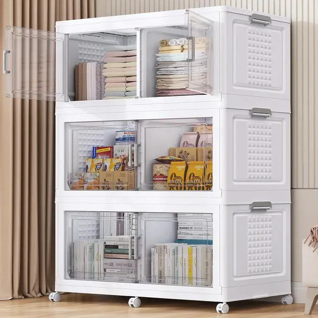 Main image of 150Gal Extra Large Plastic Storage Bins with Lid & Wheels, Stackable Collapsible Bins with Dividers, Cube Closet Organizers and Storage Cabinet Shelves Box Roomy for Home Kitchen,3Pack White