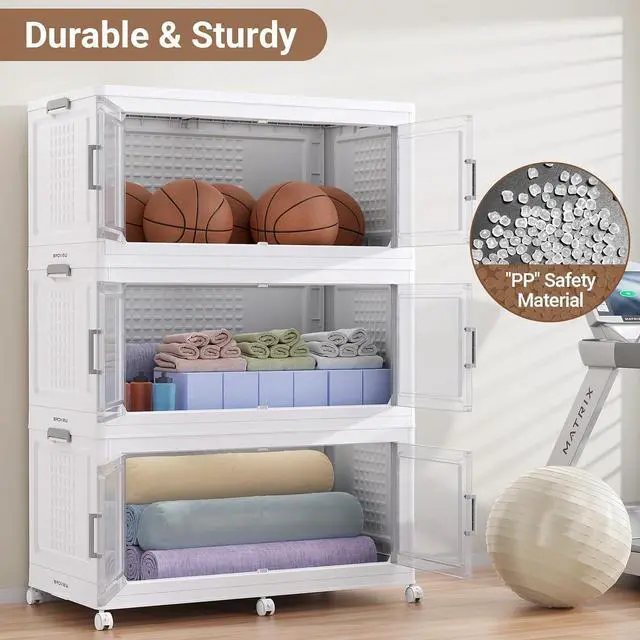 Alt view image 6 of 7 - 150Gal Extra Large Plastic Storage Bins with Lid & Wheels, Stackable Collapsible Bins with Dividers, Cube Closet Organizers and Storage Cabinet Shelves Box Roomy for Home Kitchen,3Pack White