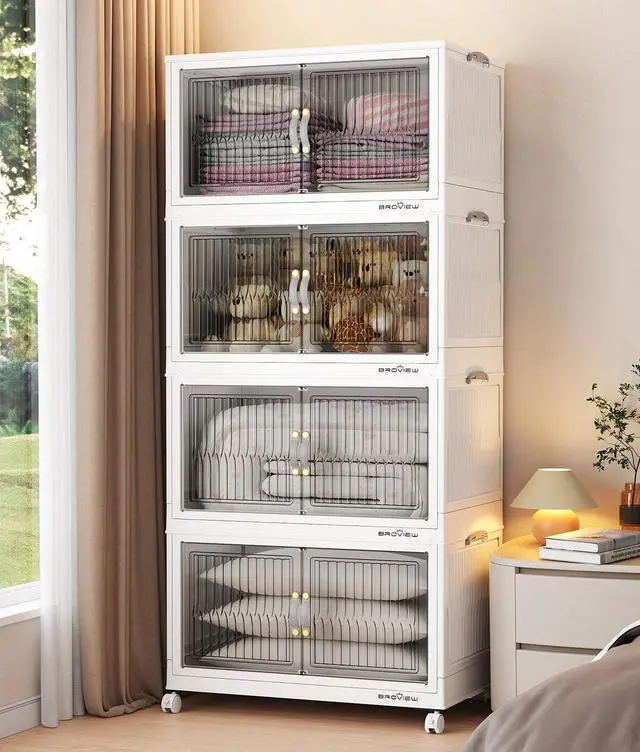 Main image of 320Qt Stackable Storage Bins with Lid, Extra Large Closet Organizer Collapsible Drawer Boxes with Wheels, Folding Plastic Cabinet Containers for Home Kitchen Room Organization, 4Pack White