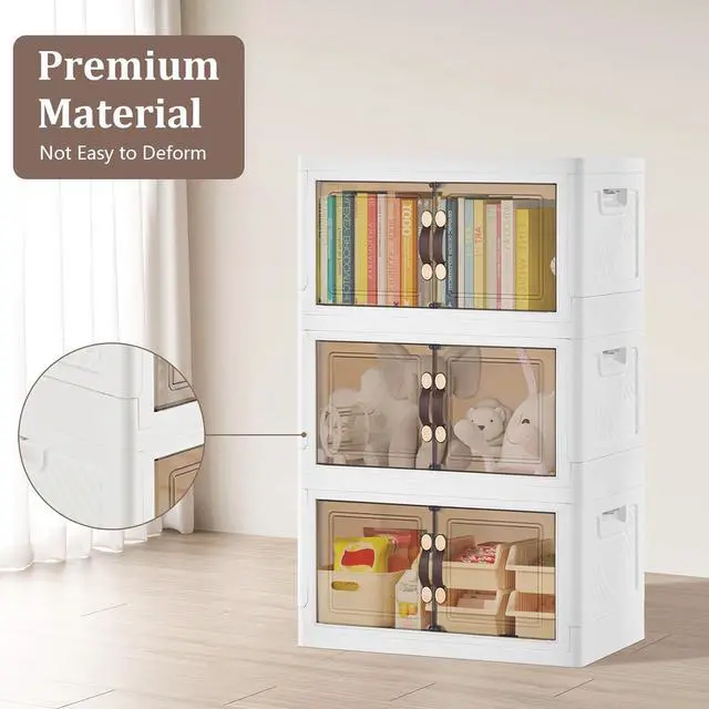 Alt view image 5 of 7 - 3 Tier Plastic Storage Bins with Lid 105QT Stackable Containers with Wheels Closet Organizers Collapsible Bins for Craft, Home, Pantry, Office, Dorm (White)