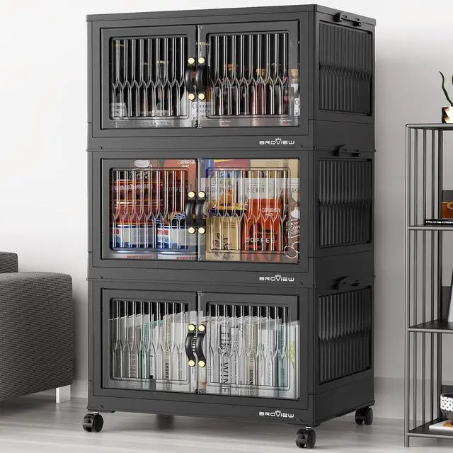 Main image of 240Qt Stackable Storage Bins with Lid, Extra Large Closet Organizer Collapsible Drawer Boxes with Wheels, Folding Plastic Cabinet Containers for Home Kitchen Room Organization, 3Pack Black