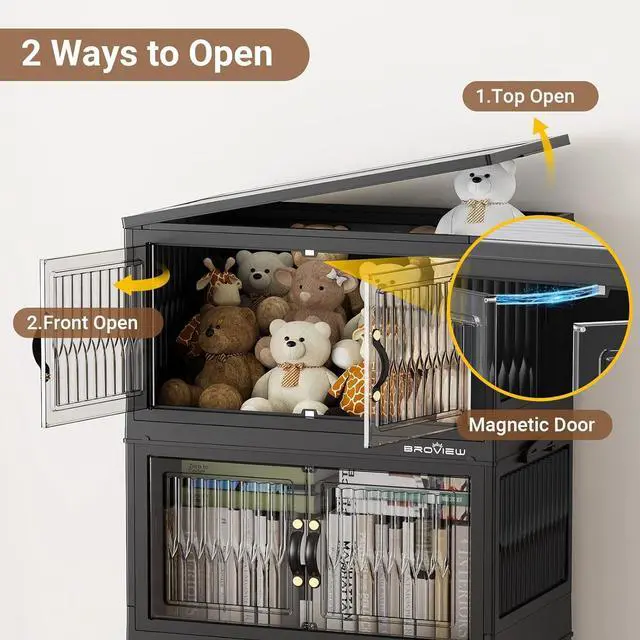 Alt view image 3 of 7 - 240Qt Stackable Storage Bins with Lid, Extra Large Closet Organizer Collapsible Drawer Boxes with Wheels, Folding Plastic Cabinet Containers for Home Kitchen Room Organization, 3Pack Black